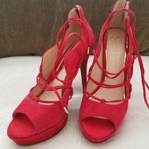 Jessica Simpson Red suede lace up pumps